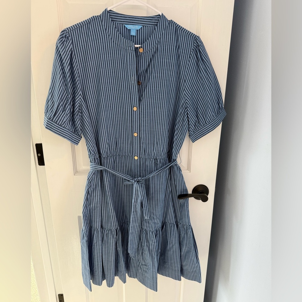 Draper James Blue Striped Midi Dress